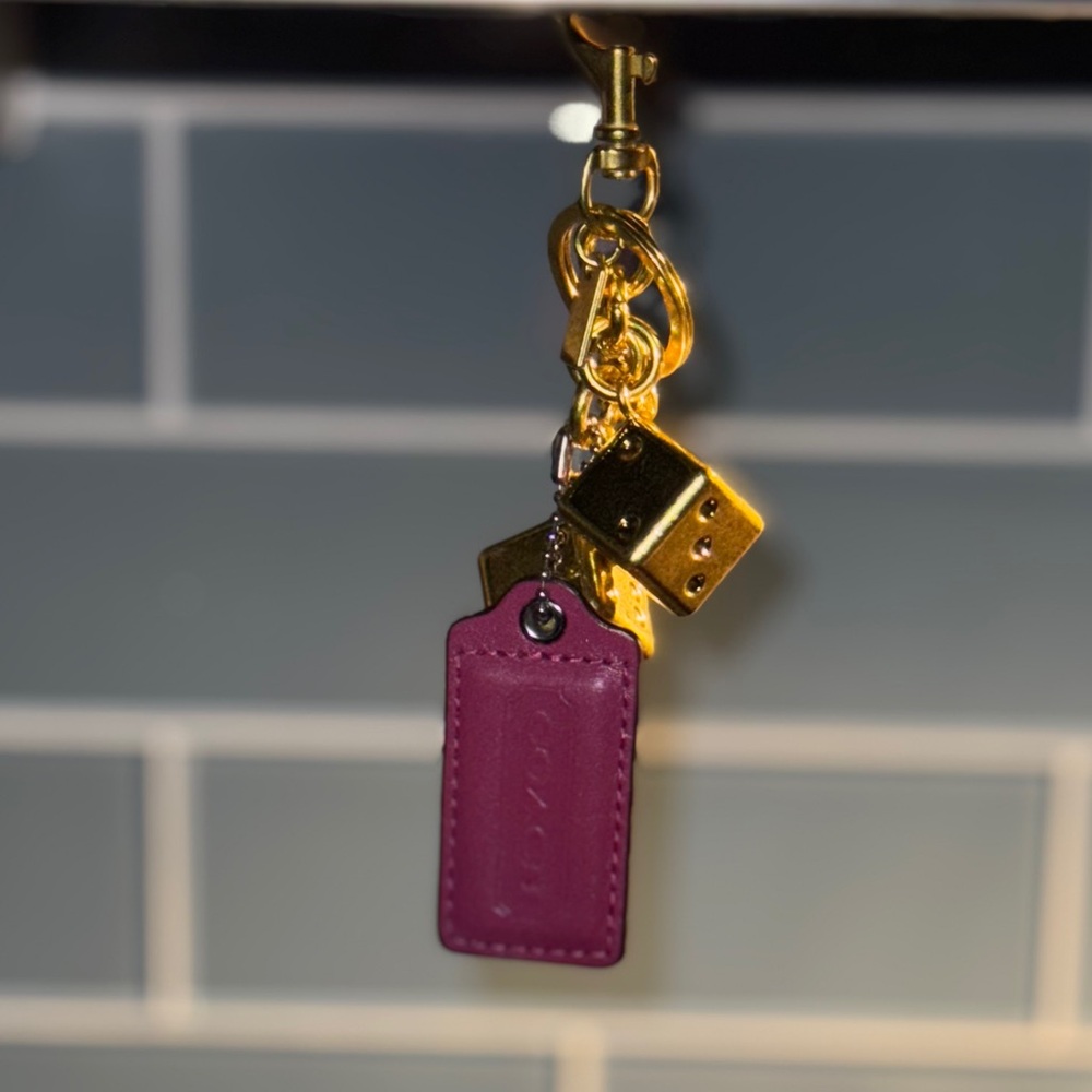 PINK COACH HANGTAG WITH GOLDEN DICE BAG CHARM + DUSTY - Picture 3 of 8